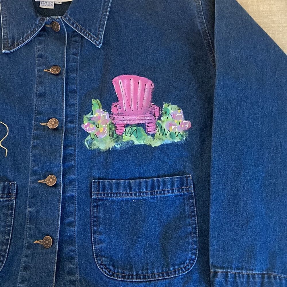 Casey Coleman NWOT Hand Painted Denim Barn Jacket in Dark Wash. Size S/M. - Picture 5 of 10